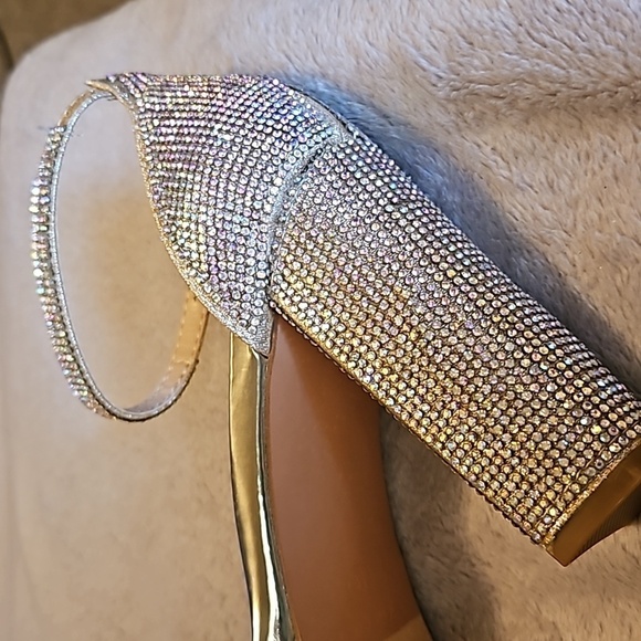 FOREVER 21 Rose Gold Rhinestone Strappy Chunky High Heel Holiday Josina Pumps 9 - Picture 11 of 16